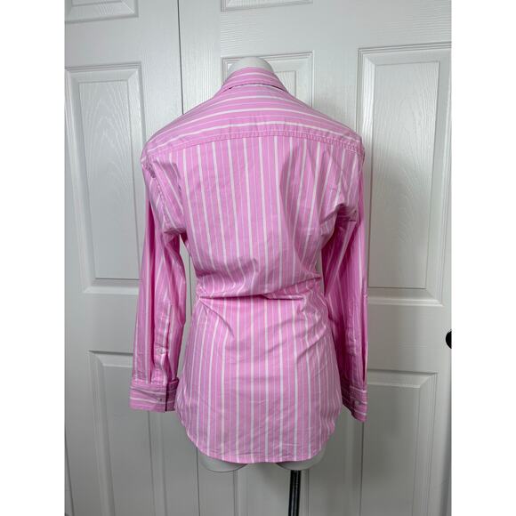 Zara Pink White Striped Collared Slim Fit Poplin Button Down Womens Shirt Size M - Picture 6 of 10